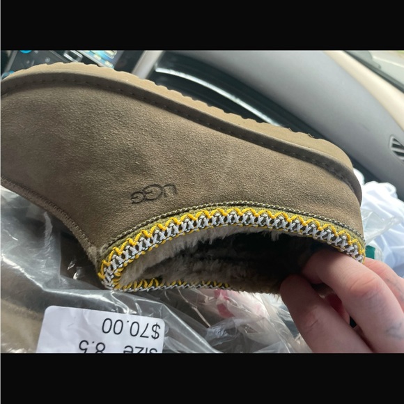 UGG Tan Suede Slippers with Colorful Trim - Picture 1 of 1